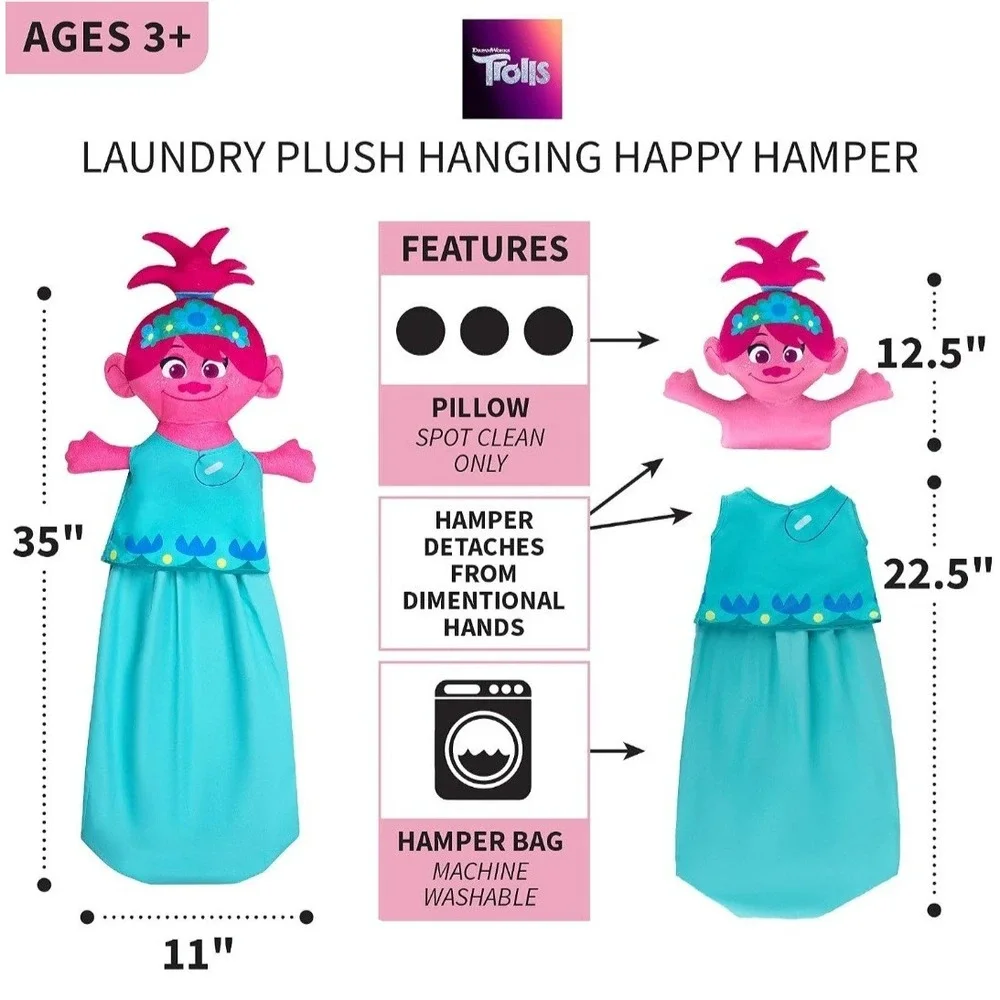 DreamWorks Trolls Happy Hamper Bag Kids Laundry Toy Storage Multicolor Medium